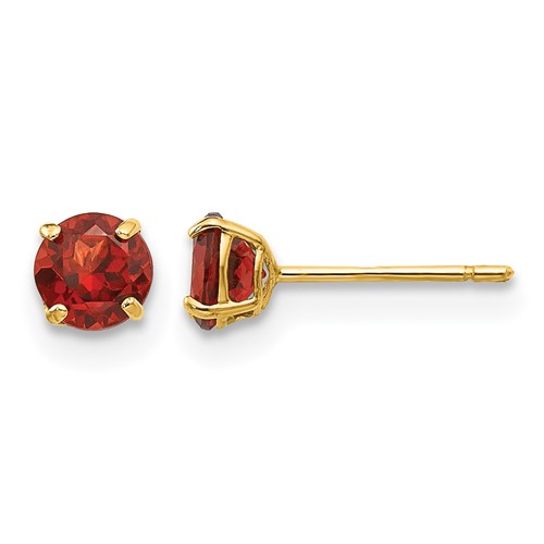 14K Yellow Gold Madi K 4mm Round Garnet Post Earrings