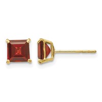 14K Yellow Gold Madi K 5mm Square Garnet Post Earrings view 1