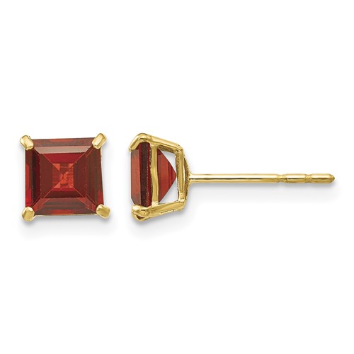 14K Yellow Gold Madi K 5mm Square Garnet Post Earrings