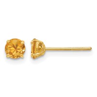 14K Yellow Gold Madi K 4mm Round Citrine Post Earrings view 1