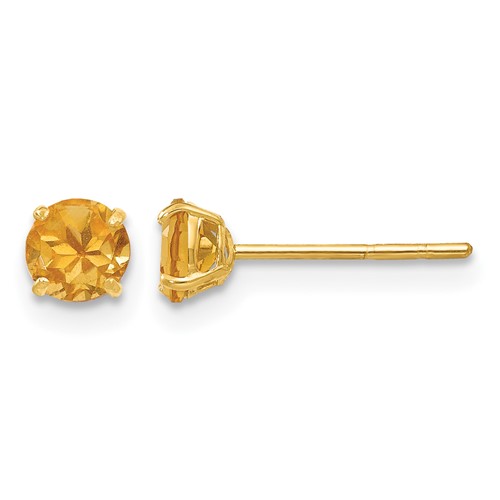 14K Yellow Gold Madi K 4mm Round Citrine Post Earrings