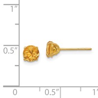 14K Yellow Gold Madi K 5mm Round Citrine Post Earrings view 4