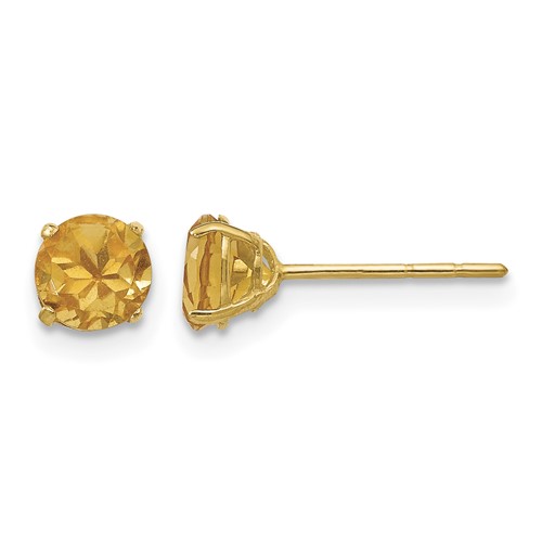 14K Yellow Gold Madi K 5mm Round Citrine Post Earrings