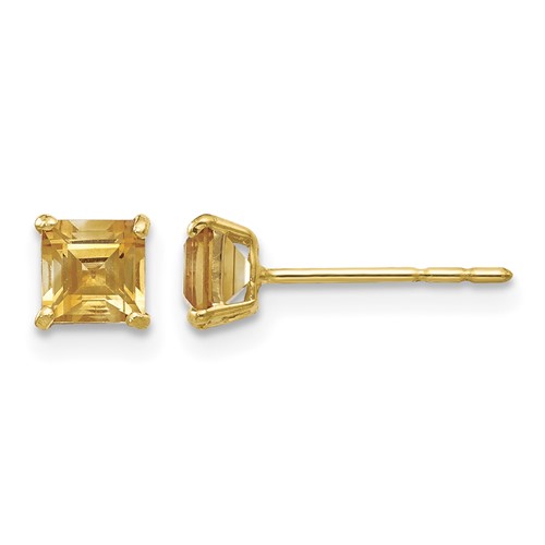 14K Yellow Gold Madi K 4mm Square Citrine Post Earrings