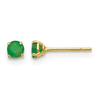 14K Yellow Gold Madi K 3mm Round Emerald Post Earrings view 1