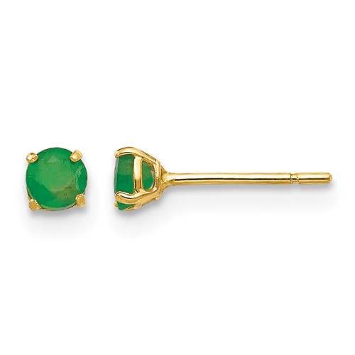 14K Yellow Gold Madi K 3mm Round Emerald Post Earrings