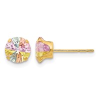 14K Yellow Gold Madi K 6mm Round Multi-color CZ Post Earrings view 1