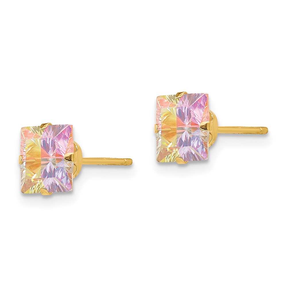 14k Madi K Multi-color CZ 6mm Square Post Earrings (SE2302)