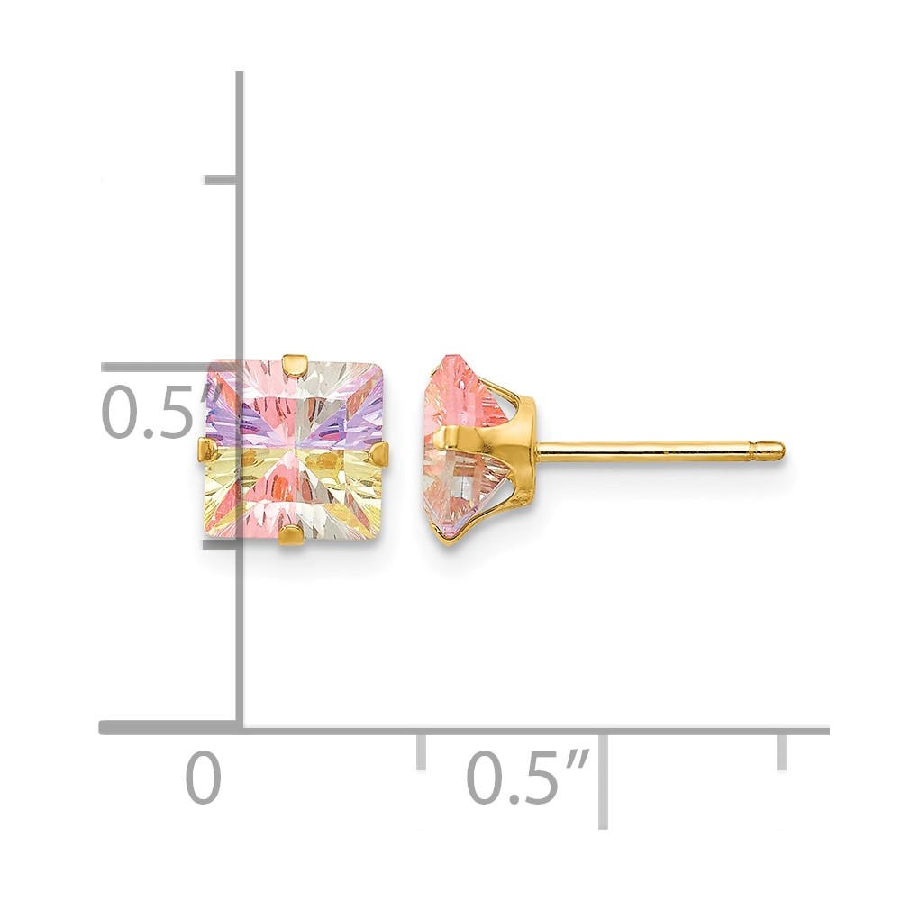 14k Madi K Multi-color CZ 6mm Square Post Earrings (SE2302)