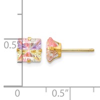 14K Yellow Gold Madi K 6mm Square Multi-color CZ Post Earrings view 4
