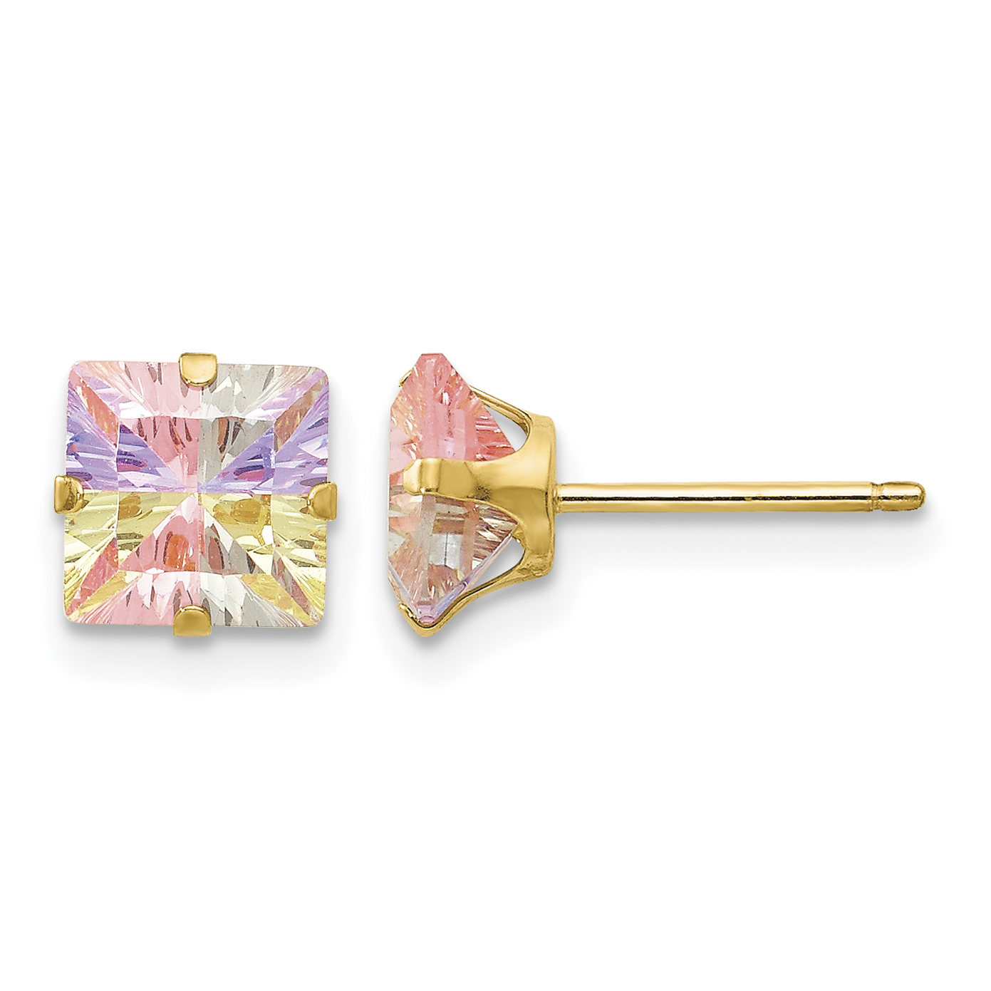14k Madi K Multi-color CZ 6mm Square Post Earrings (SE2302)
