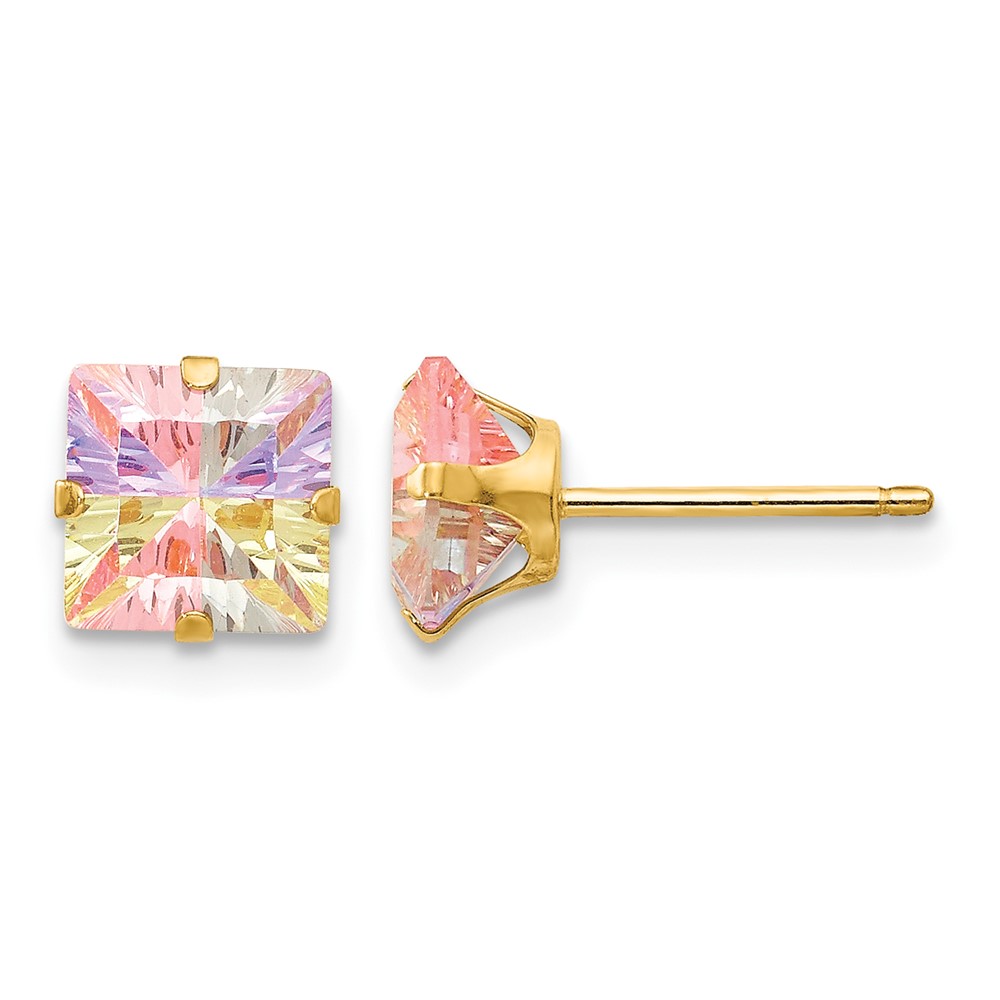 14k Madi K Multi-color CZ 6mm Square Post Earrings (SE2302)
