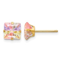 14K Yellow Gold Madi K 6mm Square Multi-color CZ Post Earrings view 1