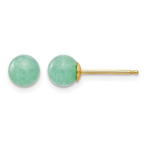 14K Yellow Gold Madi K 5mm Round Green Natural Stone Post Earrings