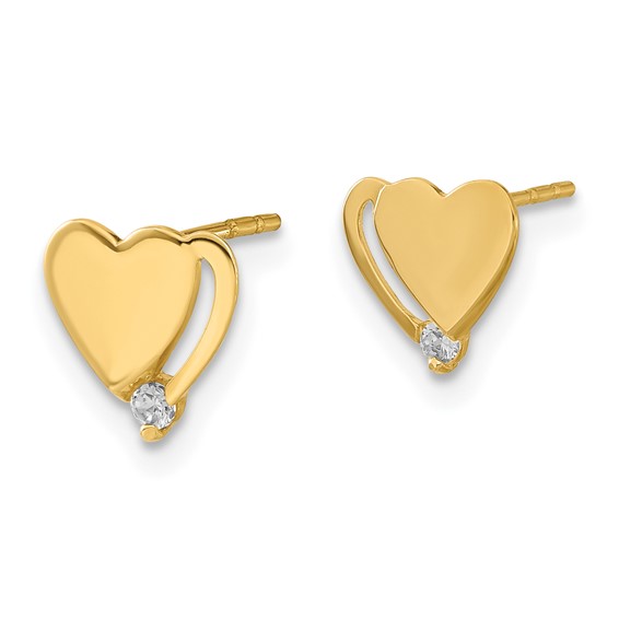 14ky Madi K Childrens Polished CZ Heart Post Earrings