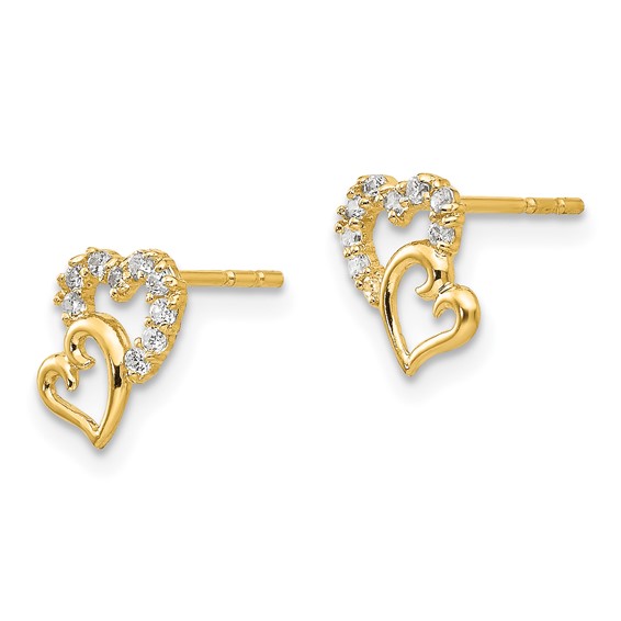 14k Madi K CZ Double Heart Childrens Post Earrings