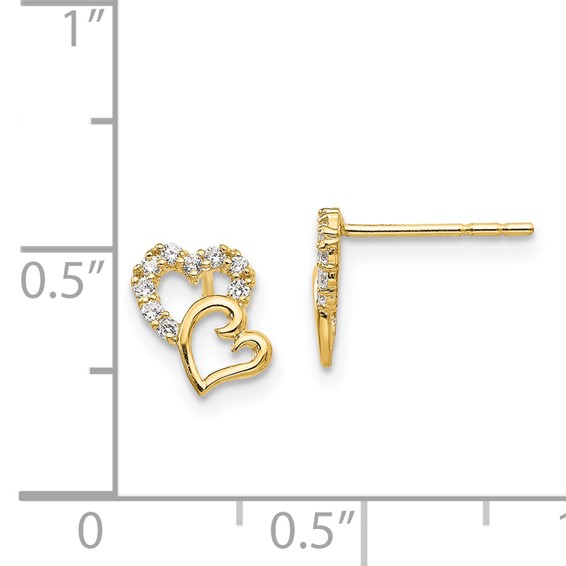 14k Madi K CZ Double Heart Childrens Post Earrings