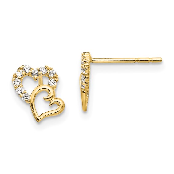 14k Madi K CZ Double Heart Childrens Post Earrings