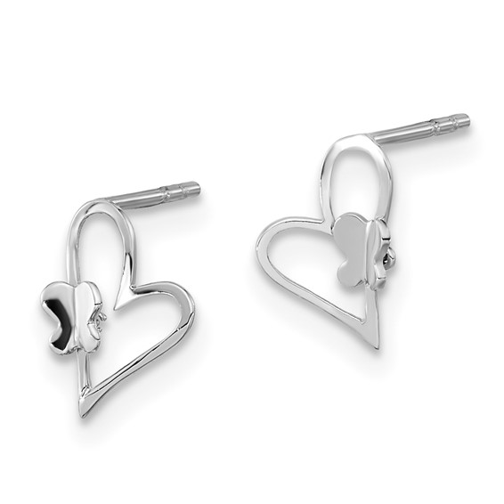 14k White Gold Madi K Heart with Butterfly Childrens Post Earrings