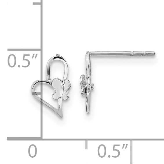 14k White Gold Madi K Heart with Butterfly Childrens Post Earrings