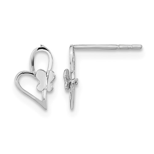 14K White Gold Madi K Heart Earrings with Butterfly Post