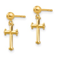 14K Yellow Gold Madi K Cross Dangle Post Earrings view 2