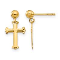 14K Yellow Gold Madi K Cross Dangle Post Earrings view 1