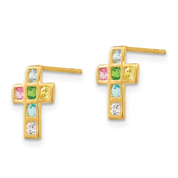 14k Madi K Multi-colored CZ Cross Childrens Post Earrings
