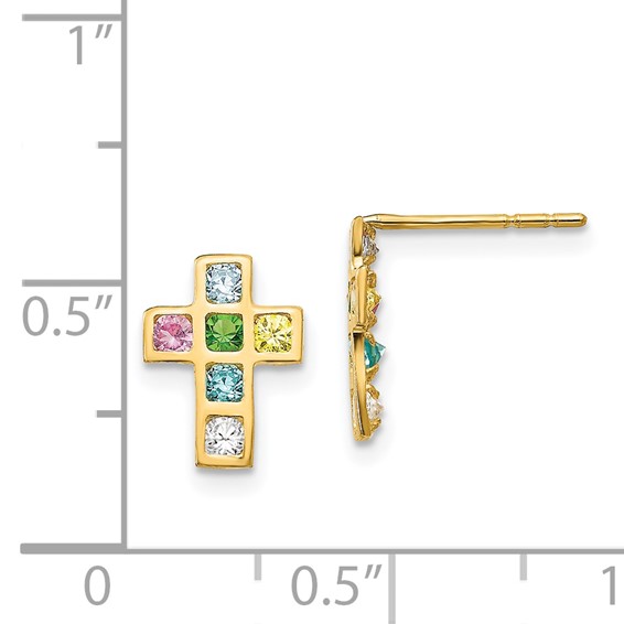 14k Madi K Multi-colored CZ Cross Childrens Post Earrings