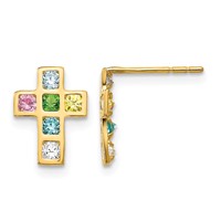 14K Yellow Gold Madi K Multi-colored CZ Cross Post Earrings view 1