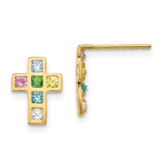 14k Madi K Multi-colored CZ Cross Childrens Post Earrings