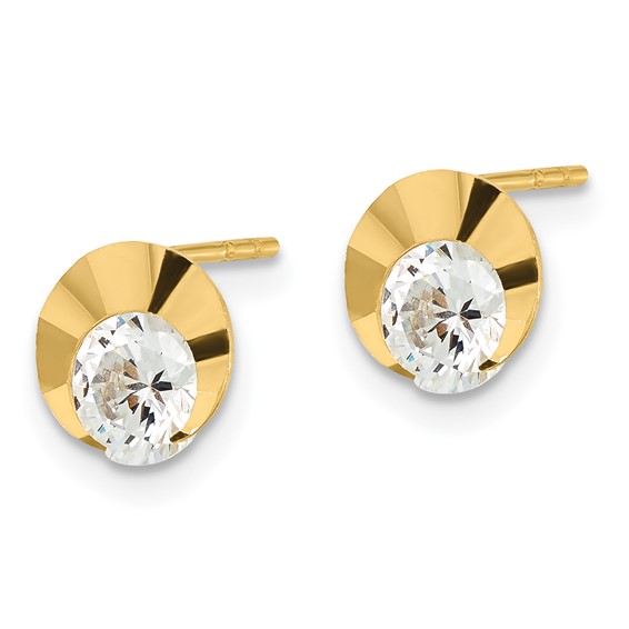 14ky Madi K Childrens Polished Diamond-cut CZ Circle Post Earrings