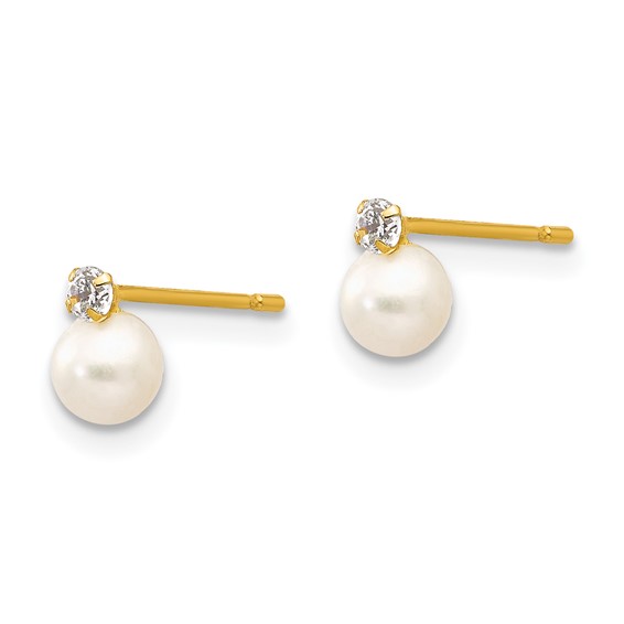14k Madi K 5-6mm White Near Round Freshwater Cultured Pearl and CZ Post Earrings