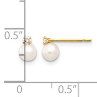 14K Yellow Gold Madi K 5-6mm White Near Round Freshwater Cultured Pearl and CZ Post Earrings view 4