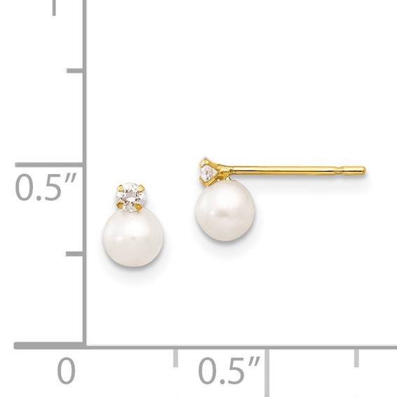 14k Madi K 5-6mm White Near Round Freshwater Cultured Pearl and CZ Post Earrings