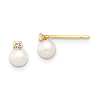 14k Madi K 5-6mm White Near Round Freshwater Cultured Pearl and CZ Post Earrings