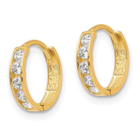 14k Madi K CZ 2x9mm Hinged Hoop Earrings