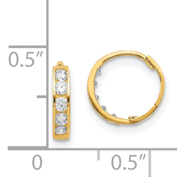 14k Madi K CZ 2x9mm Hinged Hoop Earrings
