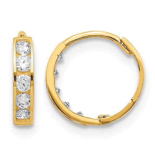 14K Yellow Gold Madi K CZ 2x 9mm Hinged Hoop Earrings