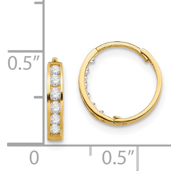 14k Madi K CZ 2x11mm Hinged Hoop Earrings