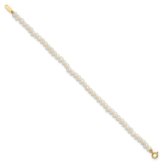 14k Madi K White Freshwater Cultured Pearl 15 inch Necklace/Post Earrings/5.5 inch Bracelet 3-piece Set