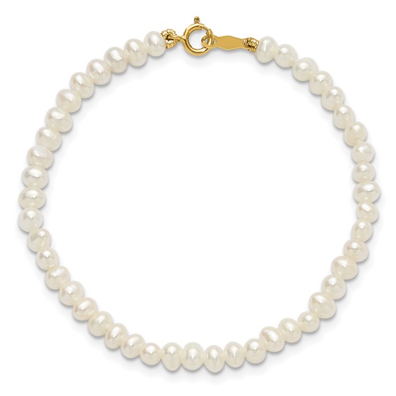 14k Madi K White Freshwater Cultured Pearl 15 inch Necklace/Post Earrings/5.5 inch Bracelet 3-piece Set