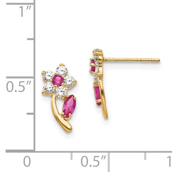 14k Madi K Clear and Red CZ Flower Childrens Post Earrings