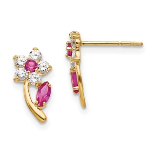 14k Madi K Clear and Red CZ Flower Childrens Post Earrings
