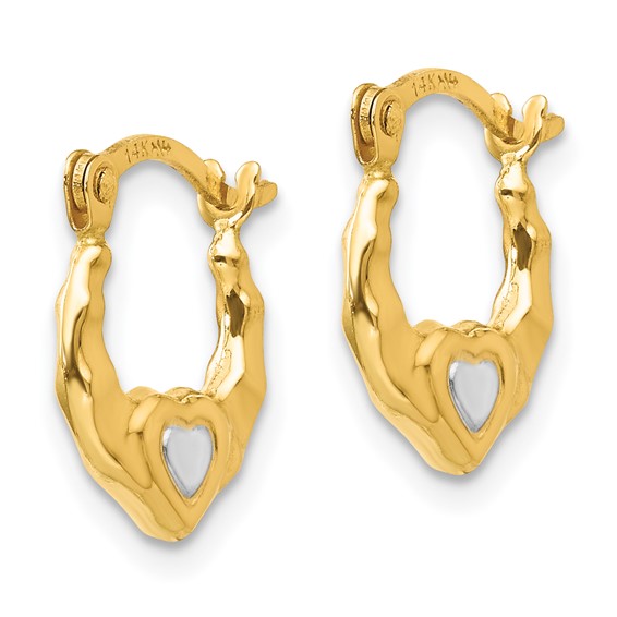 14K and White Rhodium Madi K Heart Hollow Hoop Earrings