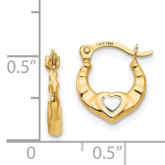 14K and White Rhodium Madi K Heart Hollow Hoop Earrings