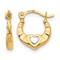 14K and White Rhodium Madi K Heart Hollow Hoop Earrings view 1