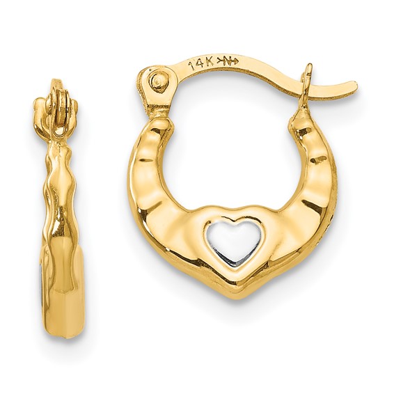 14K and White Rhodium Madi K Heart Hollow Hoop Earrings