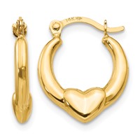 14K Yellow Gold Madi K Hollow Heart Hoop Earrings view 1