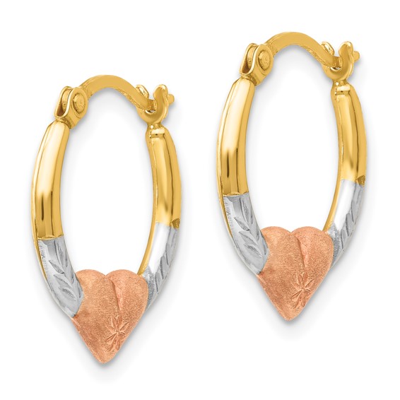 14K with Rose and White Rhodium Madi K Heart Hoop Earrings